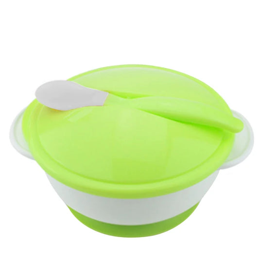 Baby Feeding Bowl with Sucker and Temperature Sensing Spoon Suction Cup Bowl Dishes Tableware Set for Children Kids